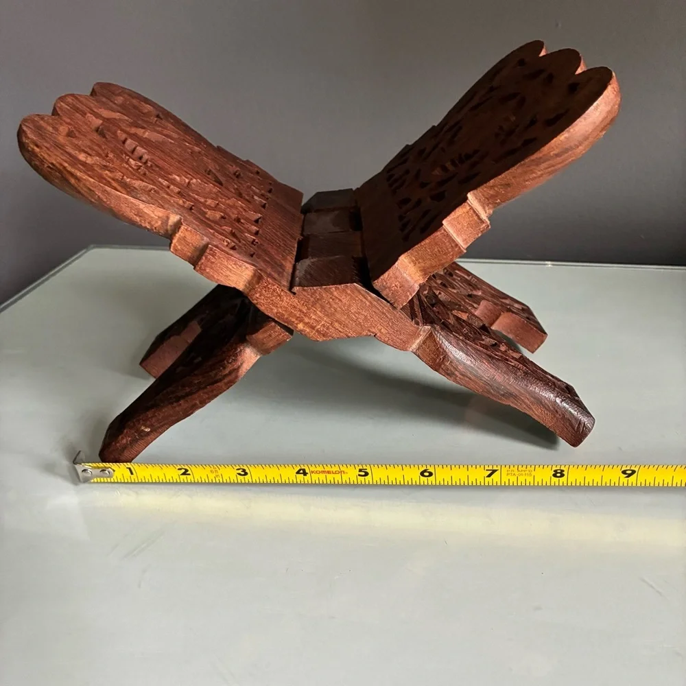 India Carved Wood Stand Book Tablet Holder